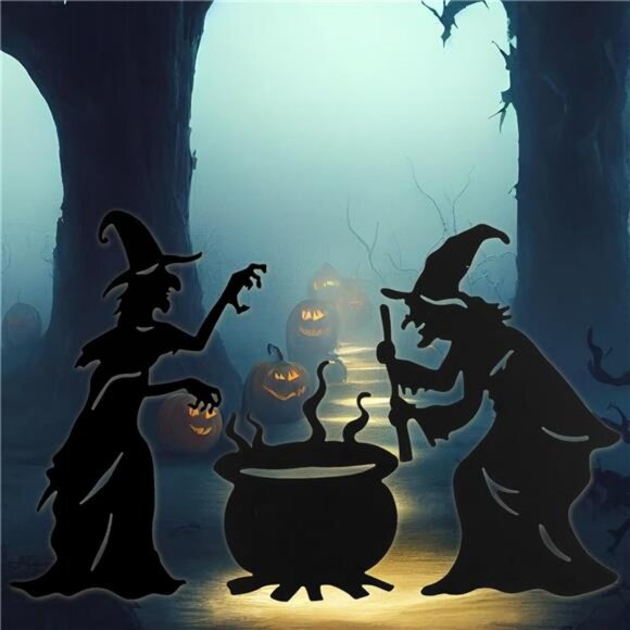 Halloween Witch Yard Decorations Witch Silhouette Yard Stakes with Cauldron - Picture 3 of 8